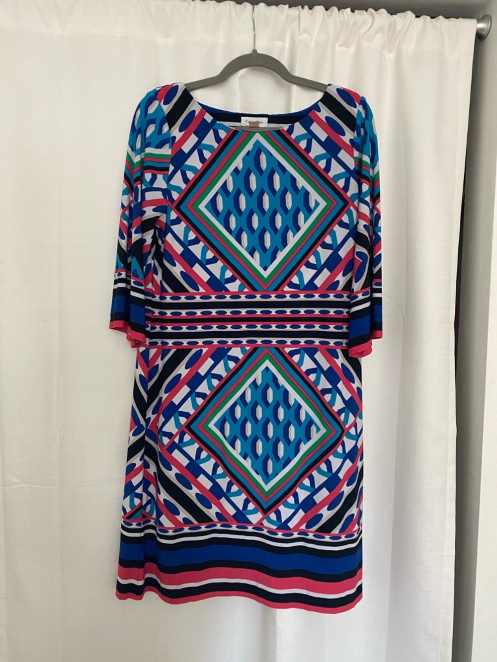 Calvin Klein Blue & Pink Geometric Midi Dress